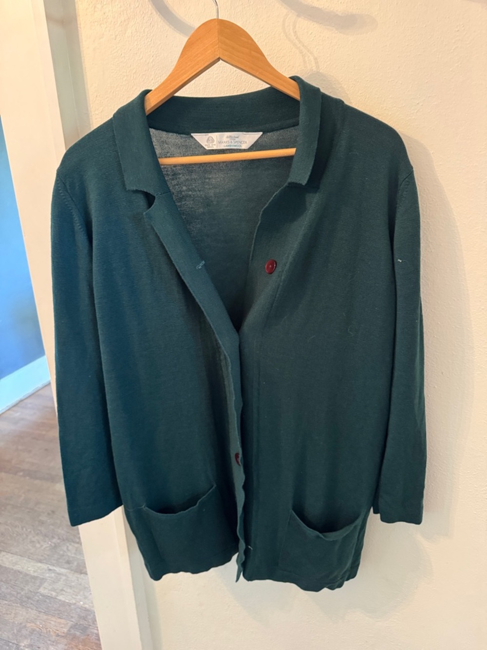 Dark Teal/green Button Cardigan with Front Pockets lambs wool